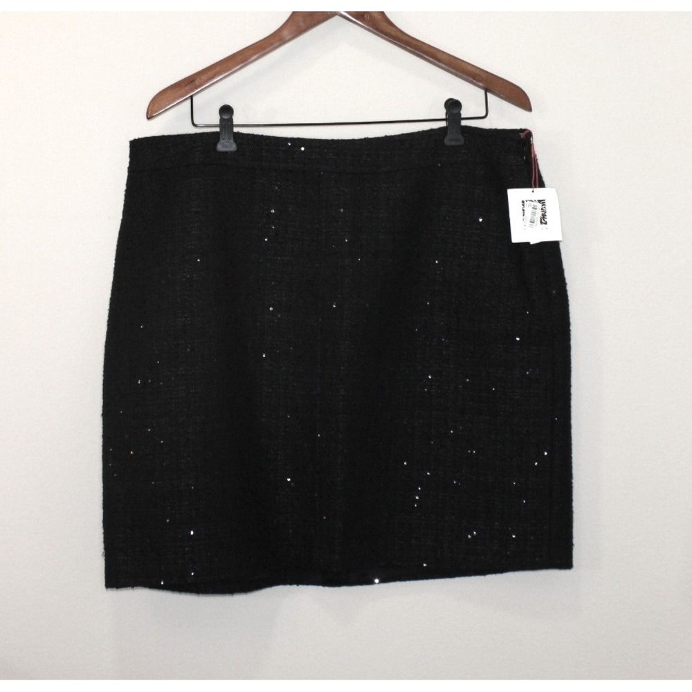 Anne Klein sequined black tweed mini skirt Size 16 cotton blend lined NWT